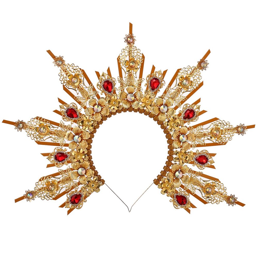 BLESSUME Goddess Gold Spike Halo Crown Headpiece NYLON ZIP TIE Wedding Bride Hair Band Tiara