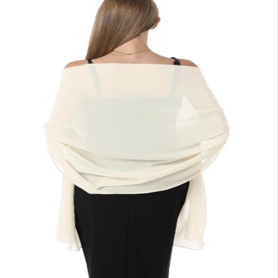 Chiffon Shawls and Wraps for Evening Dresses Women Elegant Soft Scarf Bridal Scarve Wedding Stole (Pale Champagne, Plus Size)