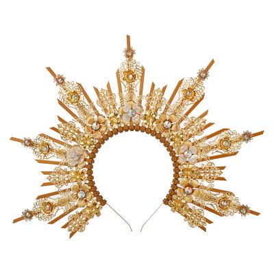 BLESSUME Goddess Gold Spike Halo Crown Headpiece NYLON ZIP TIE Wedding Bride Hair Band Tiara