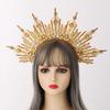 BLESSUME Goddess Gold Spike Halo Crown Headpiece NYLON ZIP TIE Wedding Bride Hair Band Tiara view 3