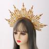 BLESSUME Goddess Gold Spike Halo Crown Headpiece NYLON ZIP TIE Wedding Bride Hair Band Tiara view 4