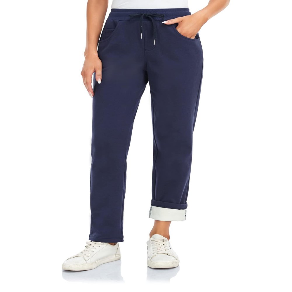 Inno 28" 31" 34" 36" Women's Baby Polar Fleece Lined Jogger Pants Warm Sweatpants Thermal Athletic Lounge, Straight-Leg, Navy Blue, XXL, Regular-31 Inseam