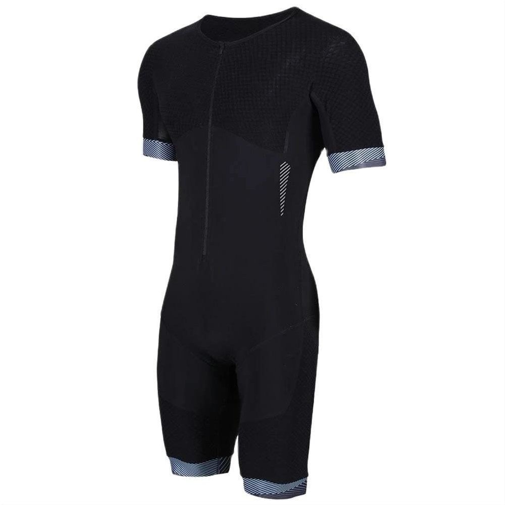 Men's Triathlon Jumpsuit Cycling Suit Summer Short Sleeve With Pocket 9D GEL Pad Cycling Skinsuit Running Clothing (Color : A, Size : XXXXX-Large)