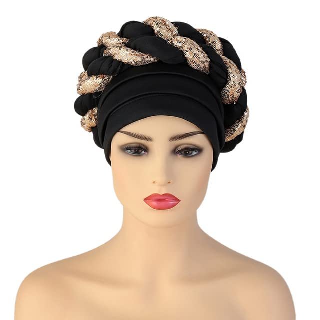 African Headwrap Turbans Headband Auto Gele Headtie Already Made African Aats for Women 1Set by MSB Fabric 1629 One Size