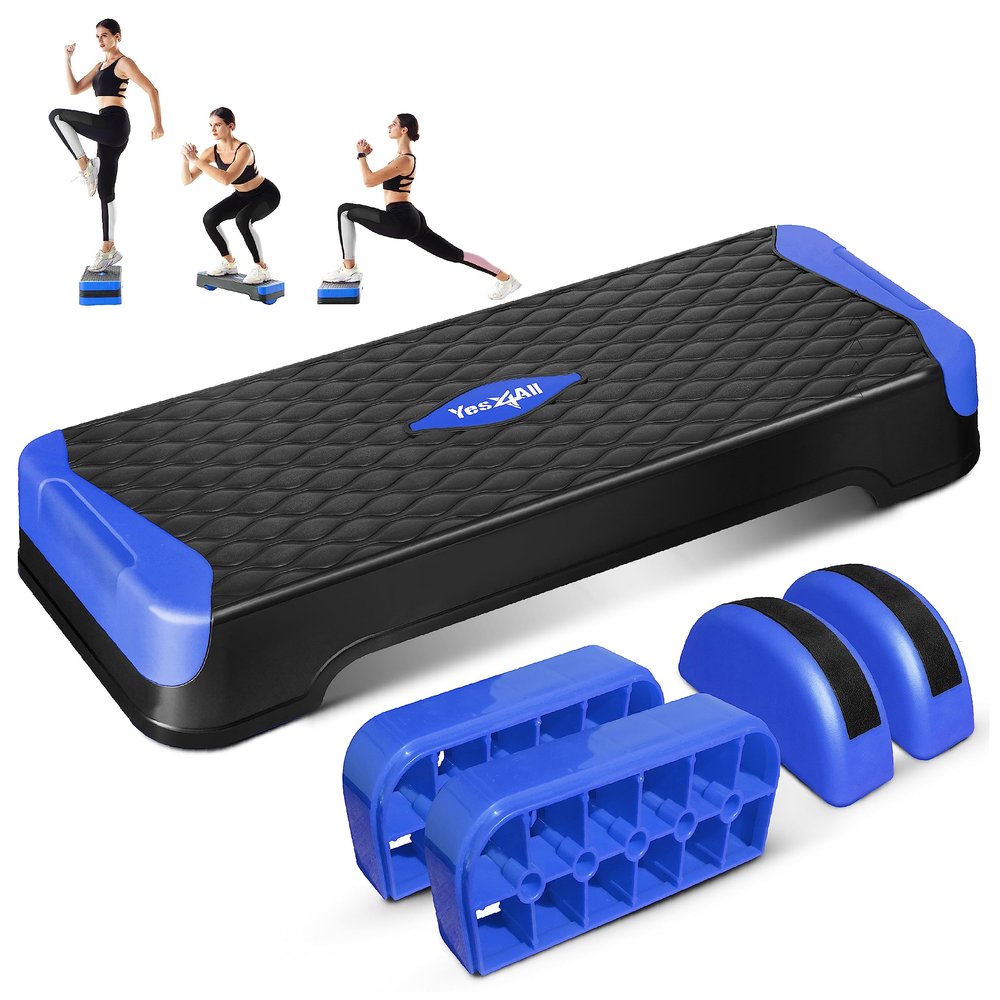 Yes4All 2-in-1 Adjustable Aerobic Stepper with Half Round Legs for Home Workout, Step Exercise & Balance Training - Dark Blue