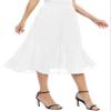 EXCHIC Women's Casual Chiffon Elastic Waist A-Line Pleated Swing Midi Skirt with Pockets (L, White) view 3