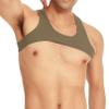 Fldy Mens Sexy Sleeveless Muscle Half Tank Top Vest T-Shirts Sports Bras Crop Tops Sport Chest Harness Army Green Medium view 3