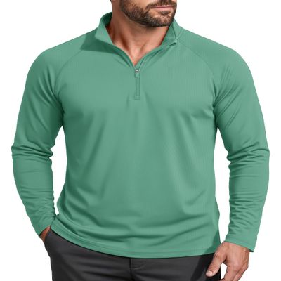 1/4 Zip Shirts for Men Long Sleeve Athletic Shirts UV Protection Fishing Shirts Half Zip Sun Shirt UPF 50+ Shirts Grey Green
