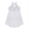 Agoky Girls Sequins Ballet Lyrical Dance Dress Halter Neck Irregular Hem Tulle Leotard for Dress Gymnastic Ballroom Dancewear White 6 Years view 4