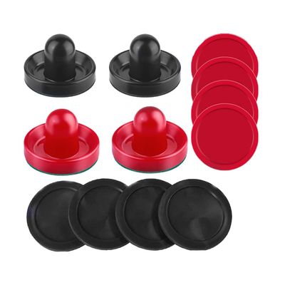 INSCOOL Air Hockey Pushers and Air Hockey Pucks Paddles, Goal Handles Paddles Replacement Accessories for Game Tables(4 Red and Black Pushers, 8 Red and Black Pucks)