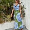 Blue Hydrangea Women's Sleeveless Long Dress V Neck Summer Maxi Dress Funny view 2