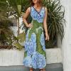 Blue Hydrangea Women's Sleeveless Long Dress V Neck Summer Maxi Dress Funny view 3