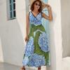 Blue Hydrangea Women's Sleeveless Long Dress V Neck Summer Maxi Dress Funny view 4