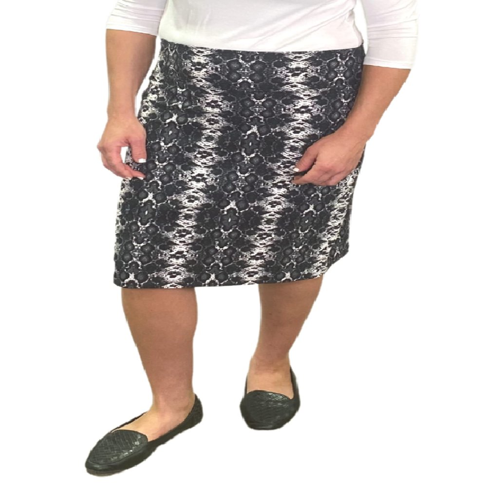 Kosher Casual Modest Knee Length Pencil Skirts for Women  Pull On Cotton Women's Skirts with Smooth Waistband - Classy Skirt for Work, Church & Casual Wear (Black Snake Print, XX-Large)