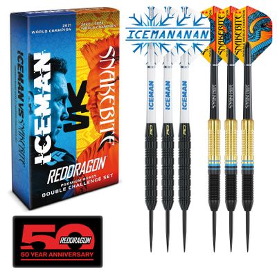 RED DRAGON Peter Wright 'Snakebite' v Gerwyn Price 'Iceman' DWC Brass Darts Set with Flights and Shafts (Stems)