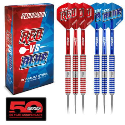 RED DRAGON Team Red v Team Blue 20 Gram Steel Professional Steel Darts Set with Flights and Shafts (Stems)