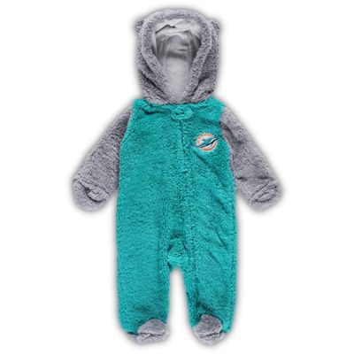 Outerstuff Newborn & Infant Aqua/Gray Miami Dolphins Game Nap Teddy Fleece Bunting Full-Zip Sleeper