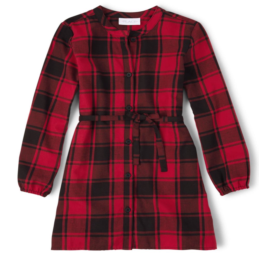 The Children's Place girls Long Sleeve Fashion Casual Dress, Buffalo Plaid Red, X-Small US