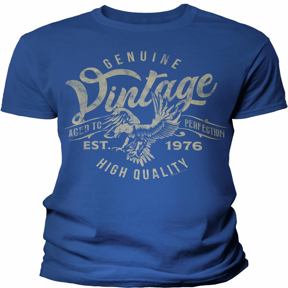 50th Birthday Gift Shirt for Men - Genuine Vintage Est. 1976 Aged to Perfection - F/Royal-003-4X