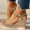 BORAMAX Women's Wedge Platform Sandal,Summer Dressy with Pearl Open Toe Sandals Ankle Strap Roman Platform High Heels Sandals view 2