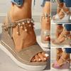 BORAMAX Women's Wedge Platform Sandal,Summer Dressy with Pearl Open Toe Sandals Ankle Strap Roman Platform High Heels Sandals view 4