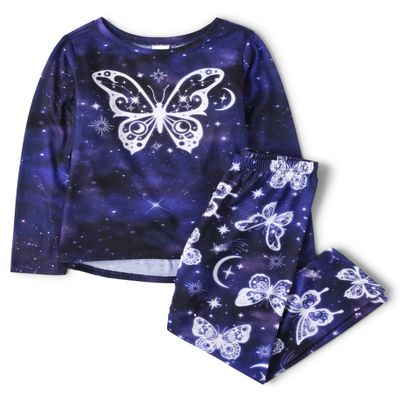 The Children's Place,Long Sleeve Top and Pants 2 Piece Pajamas Sets,Royal Blue Butterfly,XLarge (14)