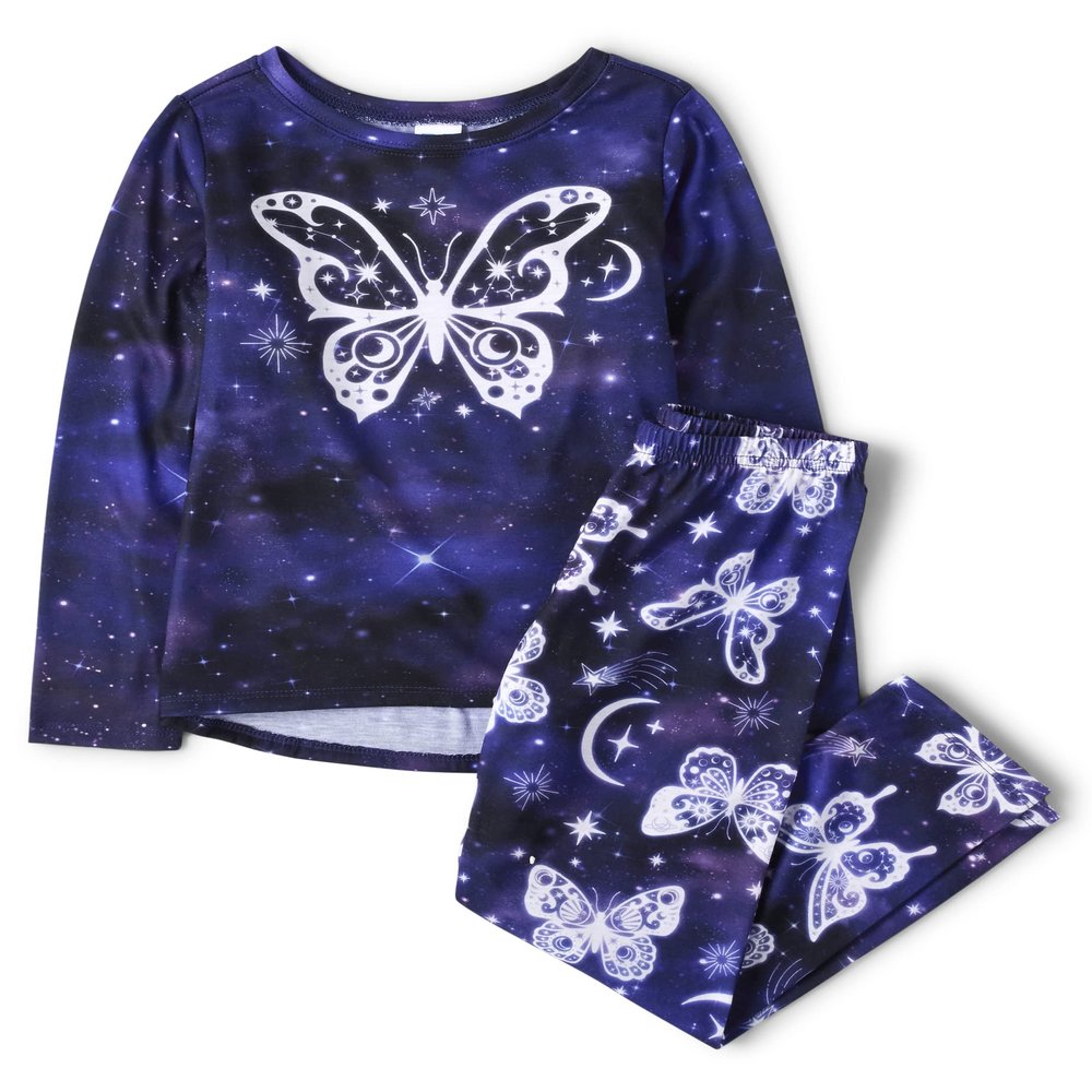 The Children's Place,Long Sleeve Top and Pants 2 Piece Pajamas Sets,Royal Blue Butterfly,XLarge (14)