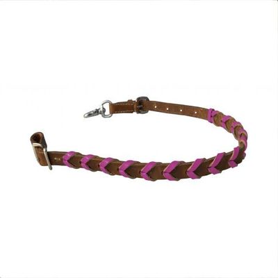 Showman Argentina Cow Leather Wither Strap w/ Color Braided Leather Accent (Pink), Average Full Size Horse