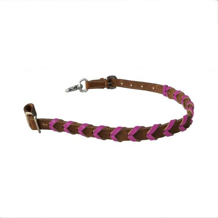 Showman Argentina Cow Leather Wither Strap w/ Color Braided Leather Accent (Pink), Average Full Size Horse