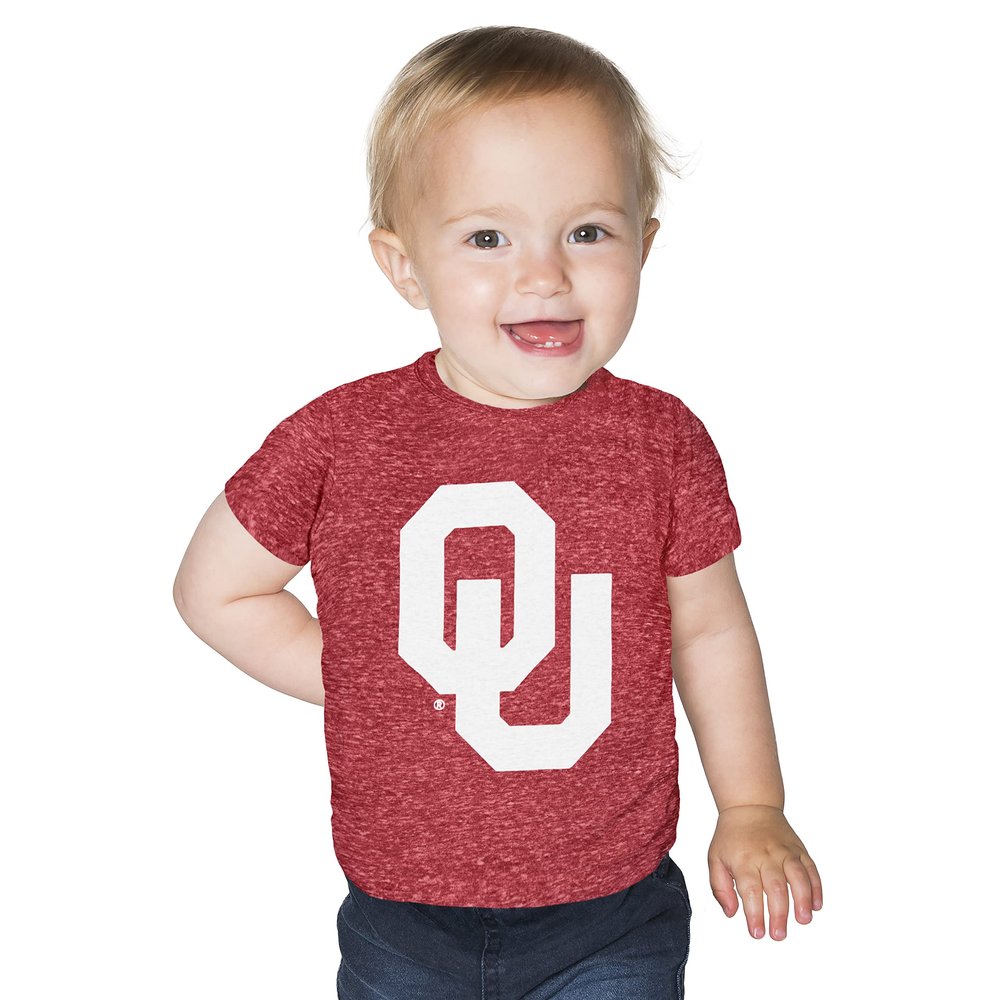 Little King NCAA Infant Knobby T-Shirt-Boys & Girls-Oklahoma-Heathered Crimson-6 Months
