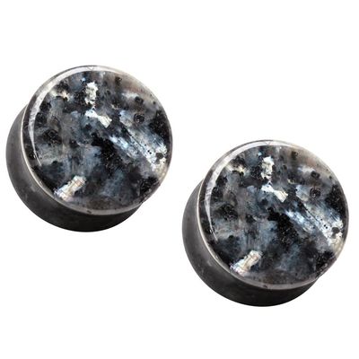 Pierced Owl Natural Black Labradorite Stone Double Flared Plugs, Sold as a Pair (10mm (00GA))