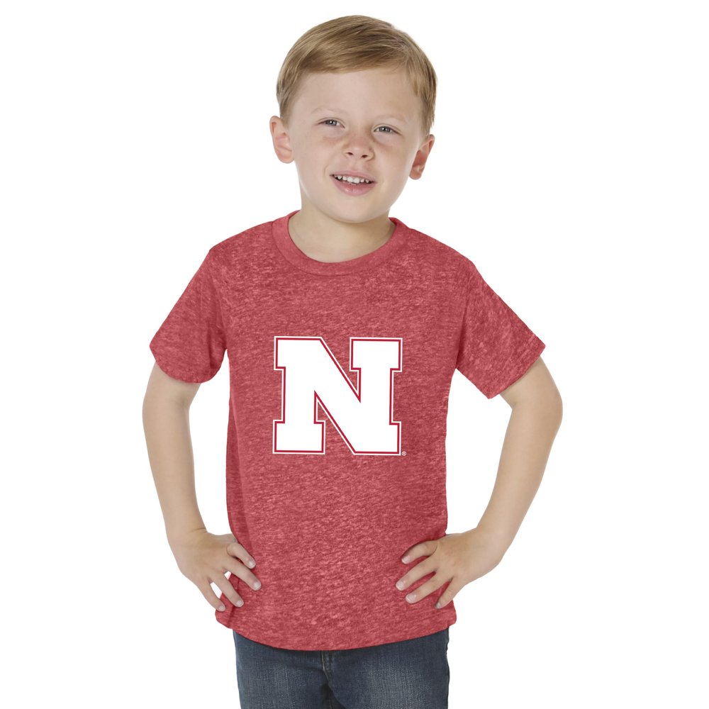Little King Knobby NCAA Big Logo Toddler T-Shirt-Boys & Girls-Nebraska-Heathered Red-2T