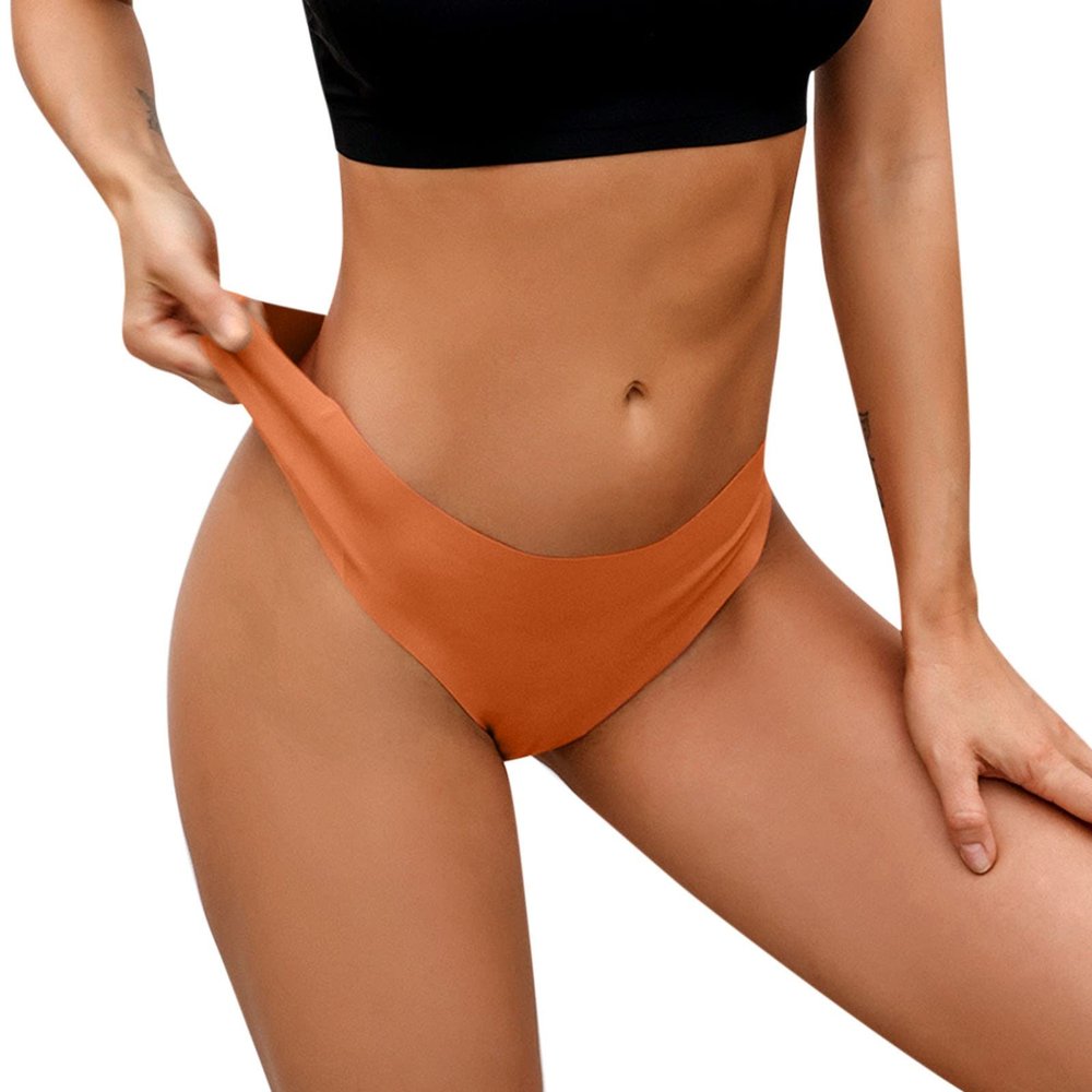 Womens Seamless Bikini Panties Soft Stretch Invisibles Briefs No Show Hipster Bikini Small Underwear Orange