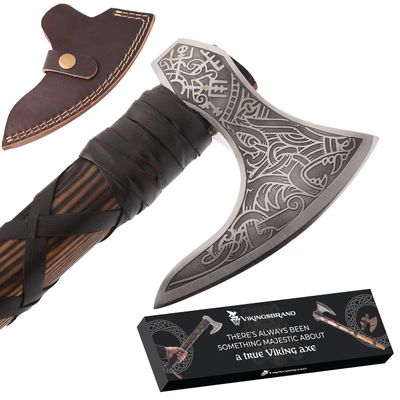 Genuine Viking Bearded Axe - 1095 Carbon Steel, 55-58 RC Hardness - Includes Leather Cover, 21.6 Inches