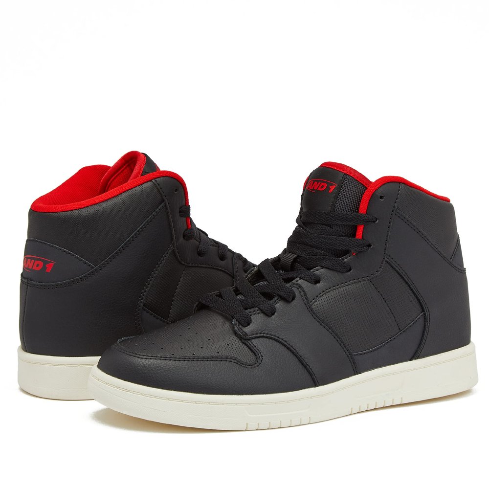 AND1 Slam Mens Basketball Shoes, Mid Top Casual Court Sneakers for Men - Black/Tan/Red, 11 Medium
