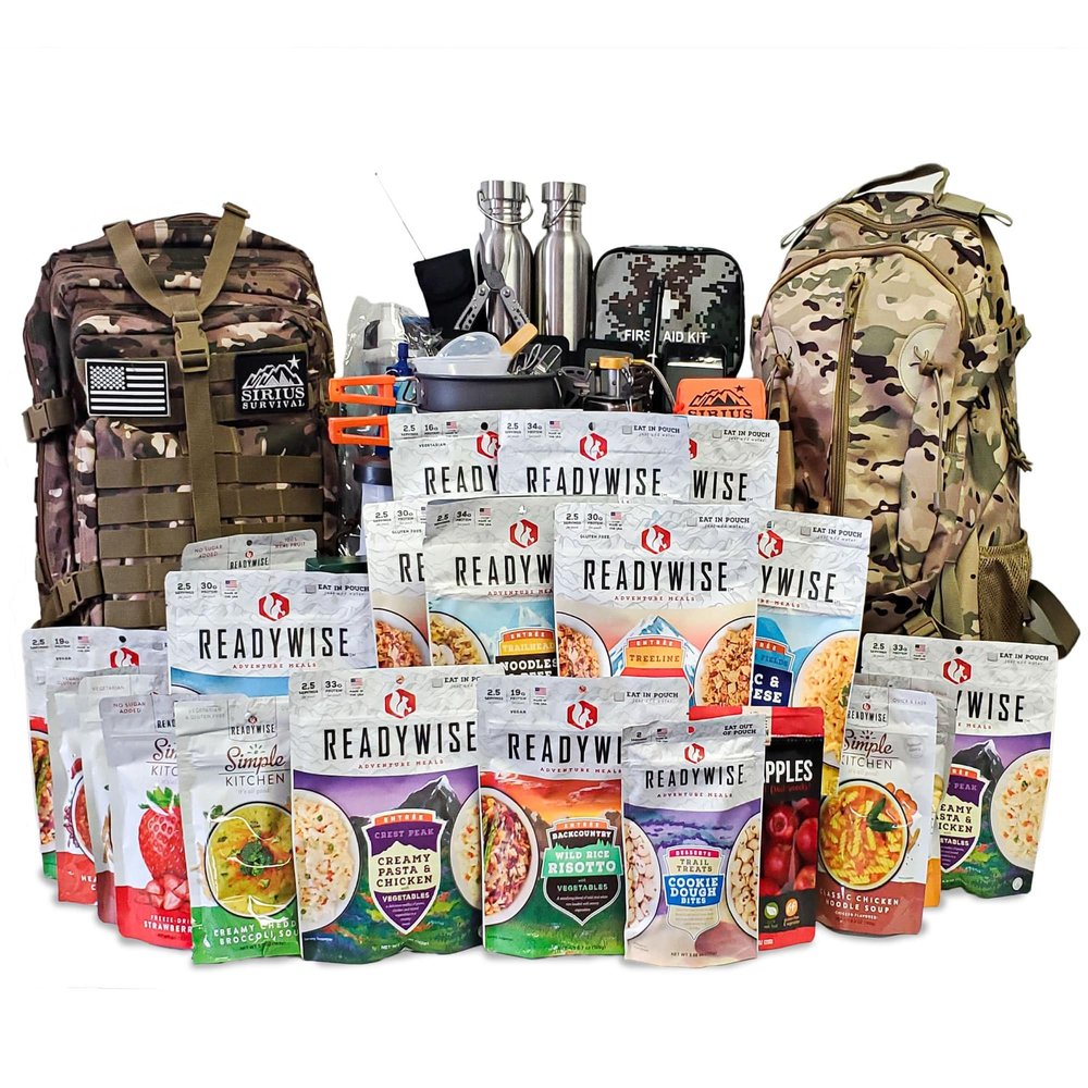 Family Comfort 72 Emergency Survival Kit/Backpack 72 Hours for 2 People Disaster Preparedness Delicious Survival Food, Gear, Lighting, First Aid, Tools & More, Camo