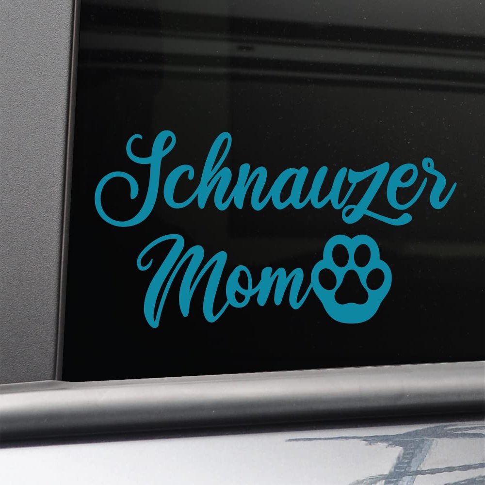 Schnauzer Mom Vinyl Decal Laptop Car Truck Bumper Window Sticker, 5.5" x 2.5", Teal