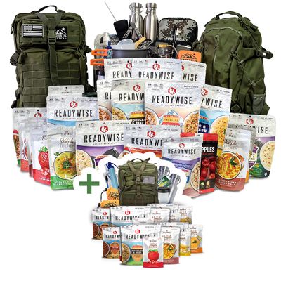 Family Comfort 72 Emergency Survival Kit/Backpack  72 Hours for 4 People  Disaster Preparedness  Delicious Survival Food, Gear, Lighting, First Aid, Tools & More, Olive Drab