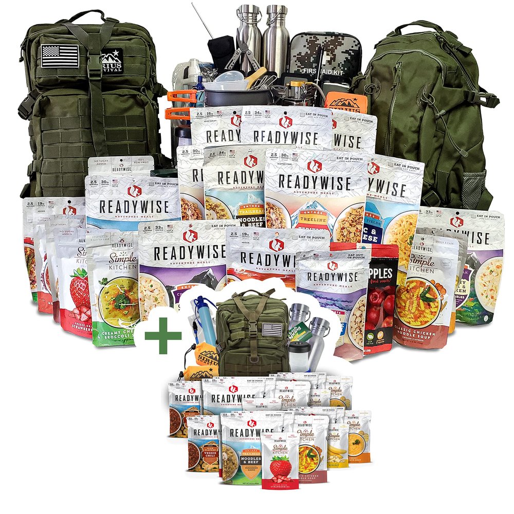 Family Comfort 72 Emergency Survival Kit/Backpack 72 Hours for 4 People Disaster Preparedness Delicious Survival Food, Gear, Lighting, First Aid, Tools & More, Olive Drab