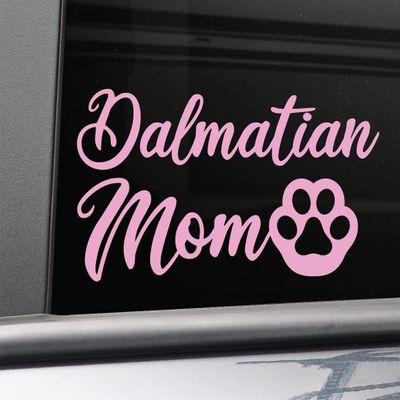 Dalmatian Mom Vinyl Decal Laptop Car Truck Bumper Window Sticker, 5.5" x 3", Pink