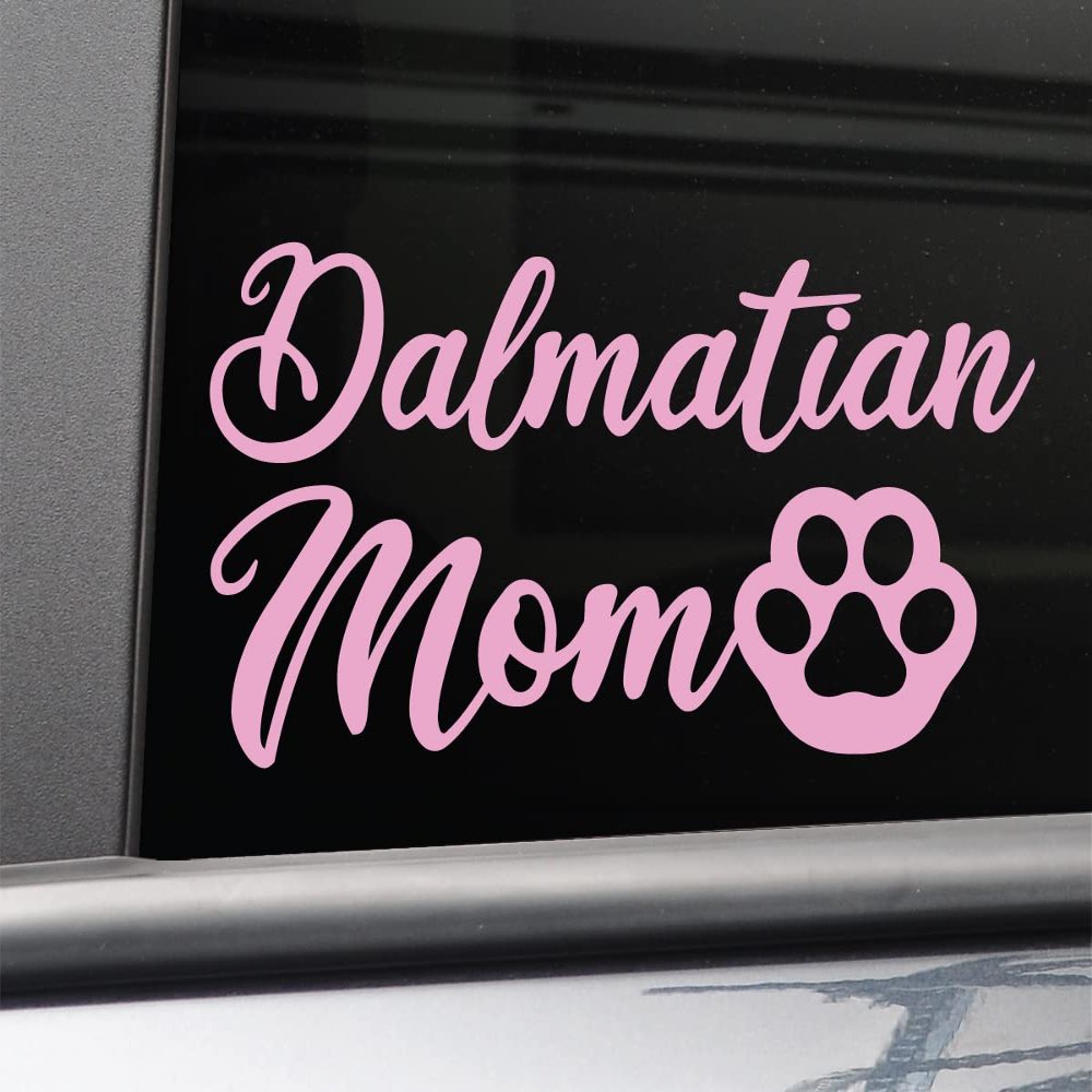 Dalmatian Mom Vinyl Decal Laptop Car Truck Bumper Window Sticker, 5.5" x 3", Pink