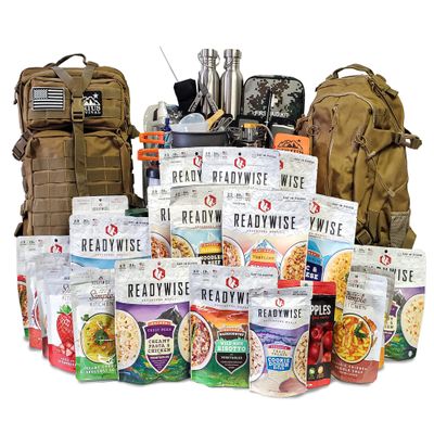 Family Comfort 72 Emergency Survival Kit/Backpack  72 Hours for 2 People  Disaster Preparedness  Delicious Survival Food, Gear, Lighting, First Aid & More, Tan