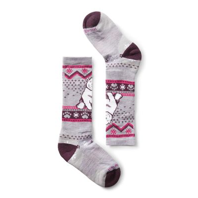 Smartwool Kids' Wintersport Polar Bear Full Cushion Merino Wool Over The Calf Pattern Socks, Purple Eclipse, Small
