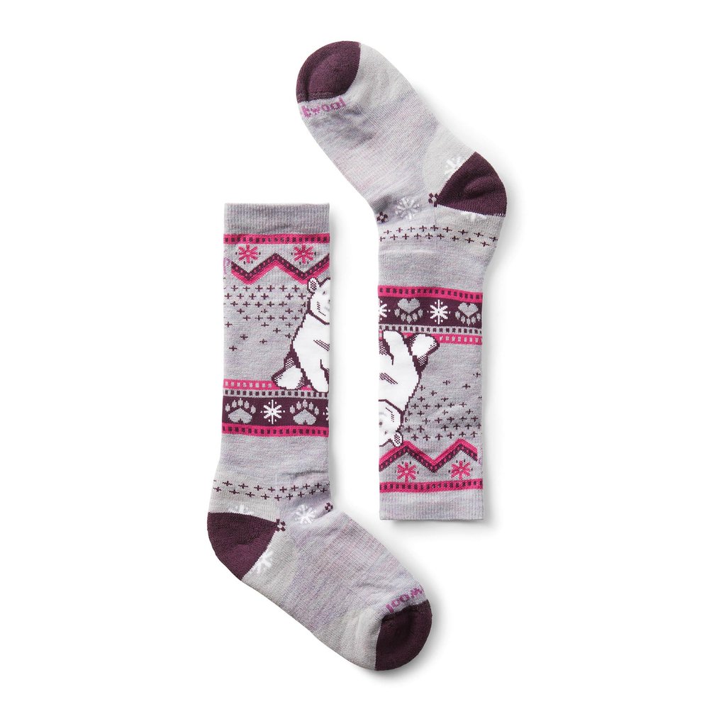 Smartwool Kids' Wintersport Polar Bear Full Cushion Merino Wool Over The Calf Pattern Socks, Purple Eclipse, Small