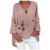 Cotton Linen Tops for Women Pluse Size Long Sleeve Casual V Neck Dandelion Print Graphic Shirts Loose Comfy Blouses Pink view 1