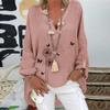Cotton Linen Tops for Women Pluse Size Long Sleeve Casual V Neck Dandelion Print Graphic Shirts Loose Comfy Blouses Pink view 2