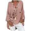 Cotton Linen Tops for Women Pluse Size Long Sleeve Casual V Neck Dandelion Print Graphic Shirts Loose Comfy Blouses Pink view 3