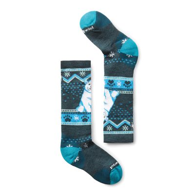 Smartwool Kids' Wintersport Polar Bear Full Cushion Merino Wool Over The Calf Pattern Socks, Twilight Blue, Small