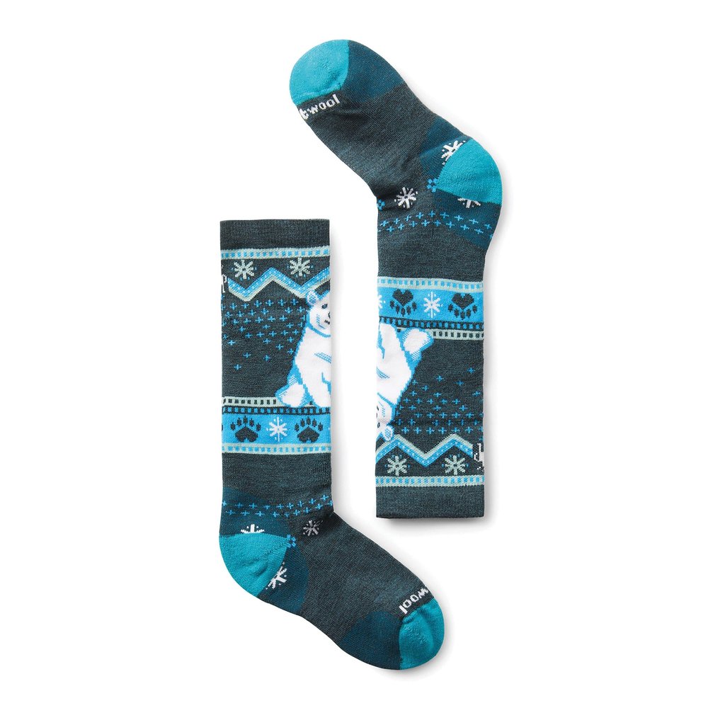 Smartwool Kids' Wintersport Polar Bear Full Cushion Merino Wool Over The Calf Pattern Socks, Twilight Blue, Small