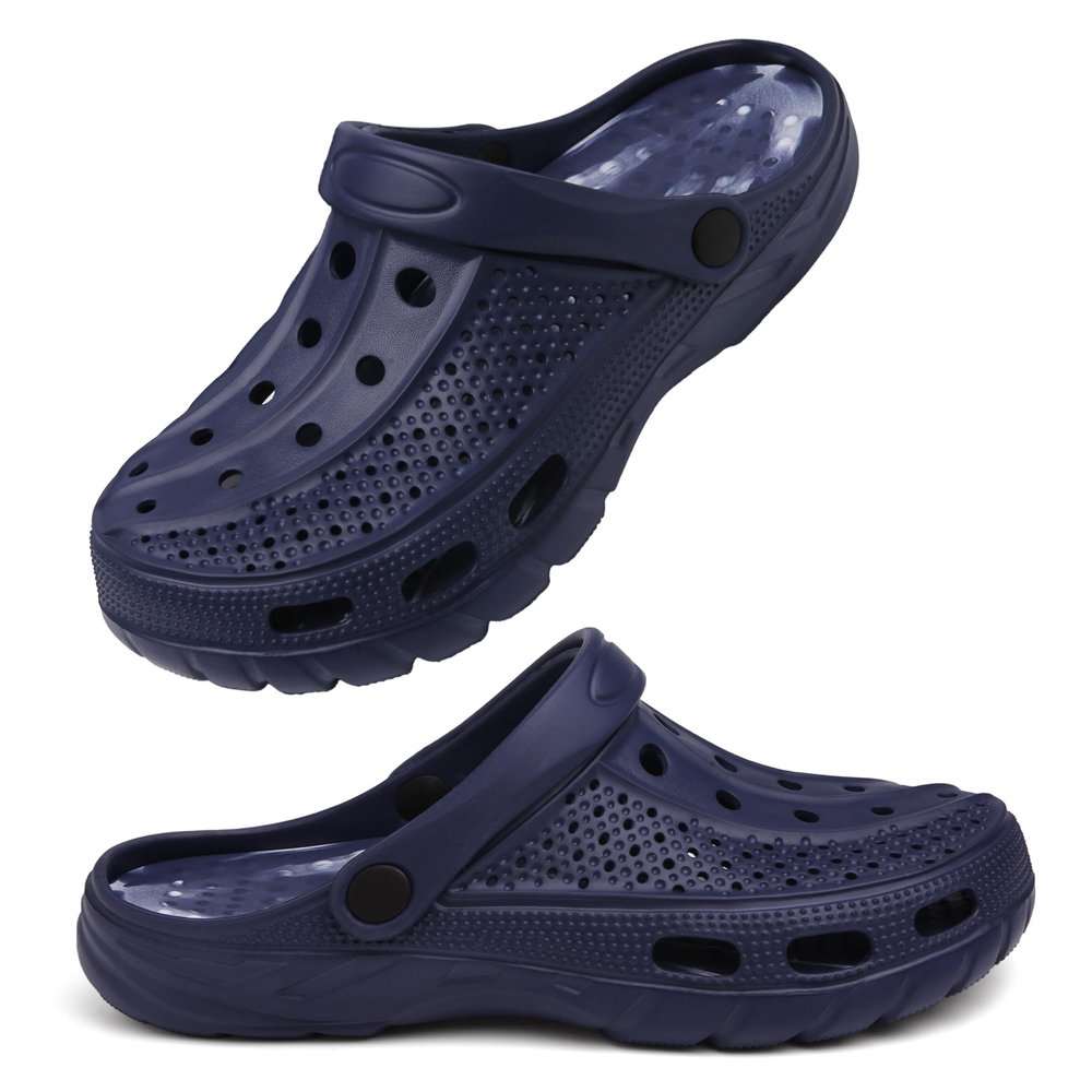 INMINPIN Women and Men Orthopedic Clogs Arch Support Garden Shoes Sandals Slippers with Plantar Fasciitis Feet Insoles,Dark Blue/Camo,14-15 Women/12-13 Men